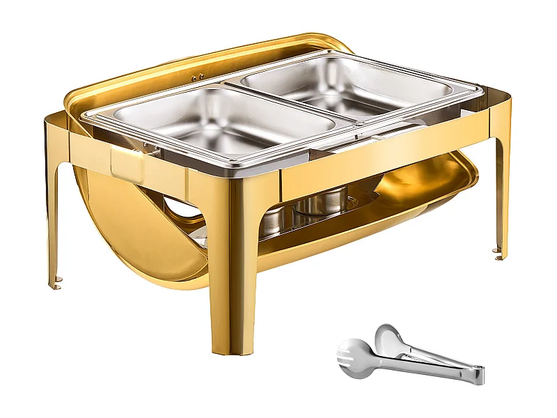 Speisenwärmer SucceBuy 4-teiliges, Rechteckiges Buffet-Chafing-Dish-Set (8.5 L) mit Rolldeckel und 9 Quart Edelstahl-Rolldeckel mit Großer Pfanne