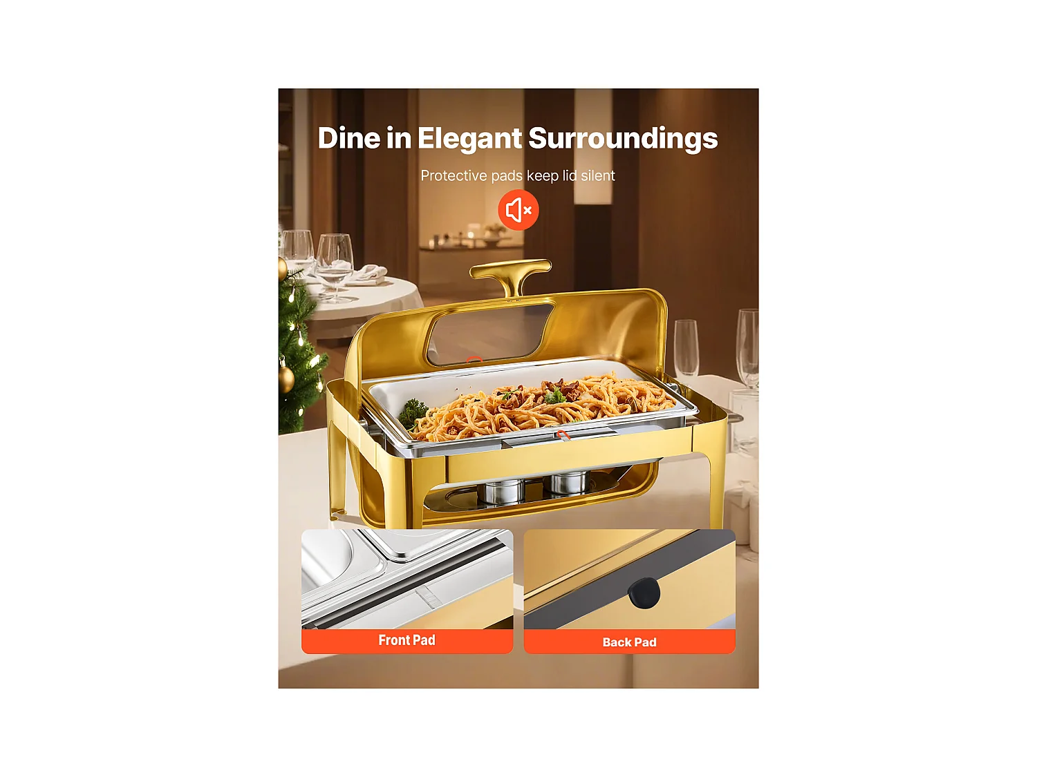 Chauffe-Plats SucceBuy Ensemble de Plats à Réchaud Rectangulaires à Couvercle Enroulable de 8.5 L avec Poêle en Acier Inoxydable Pleine Grandeur