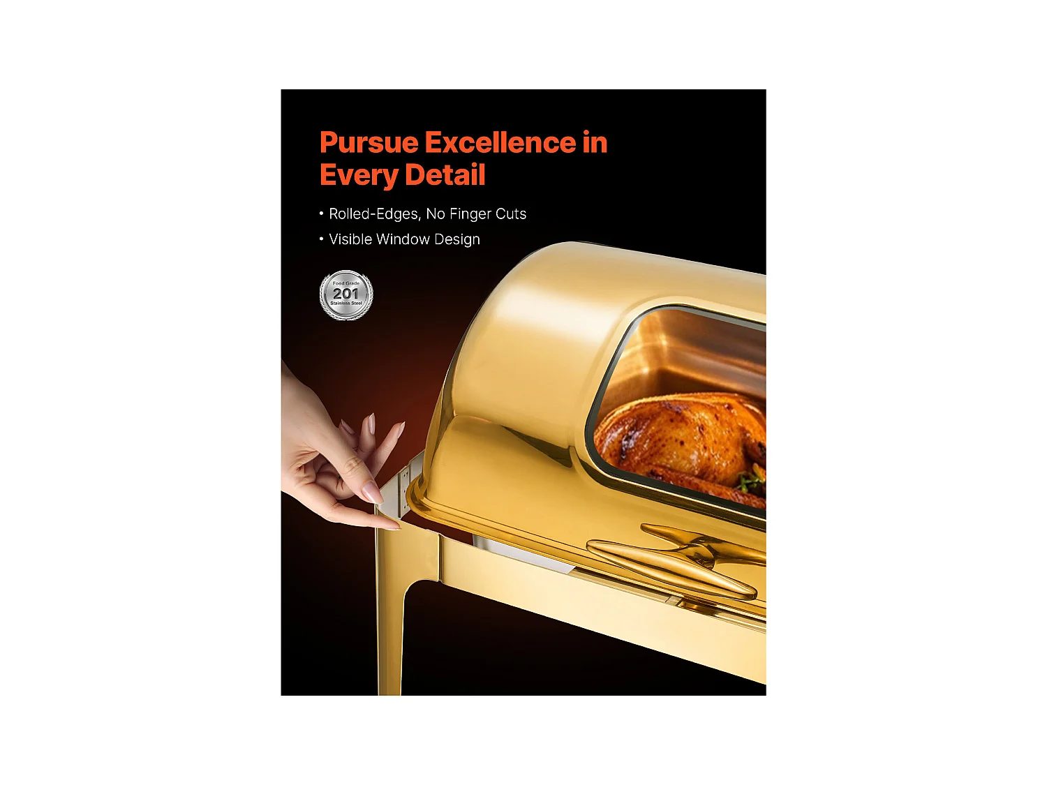 Chauffe-Plats SucceBuy Ensemble de Plats à Réchaud Rectangulaires à Couvercle Enroulable de 8.5 L avec Poêle en Acier Inoxydable Pleine Grandeur