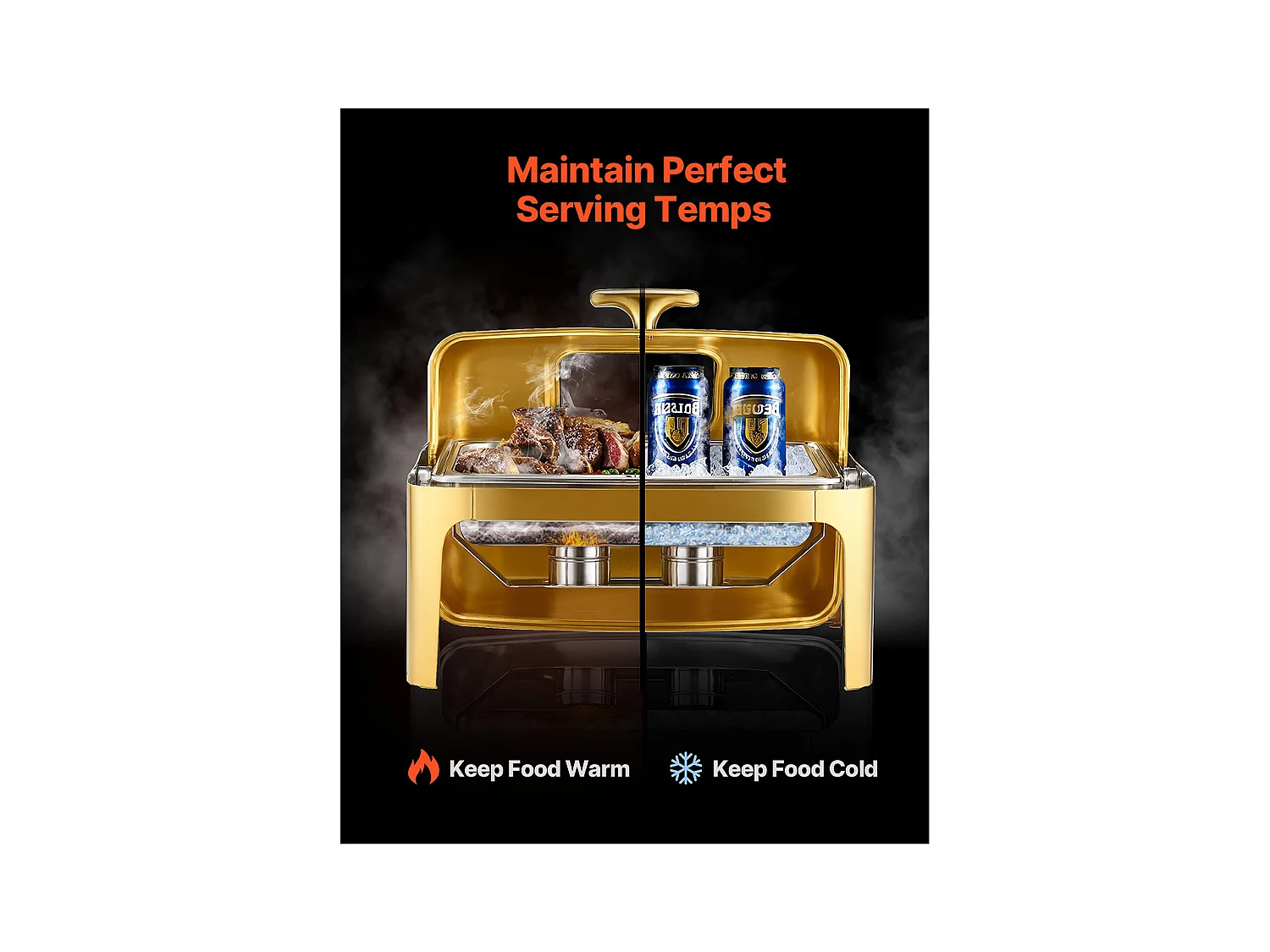 Chauffe-Plats SucceBuy Ensemble de Plats à Réchaud Rectangulaires à Couvercle Enroulable de 8.5 L avec Poêle en Acier Inoxydable Pleine Grandeur