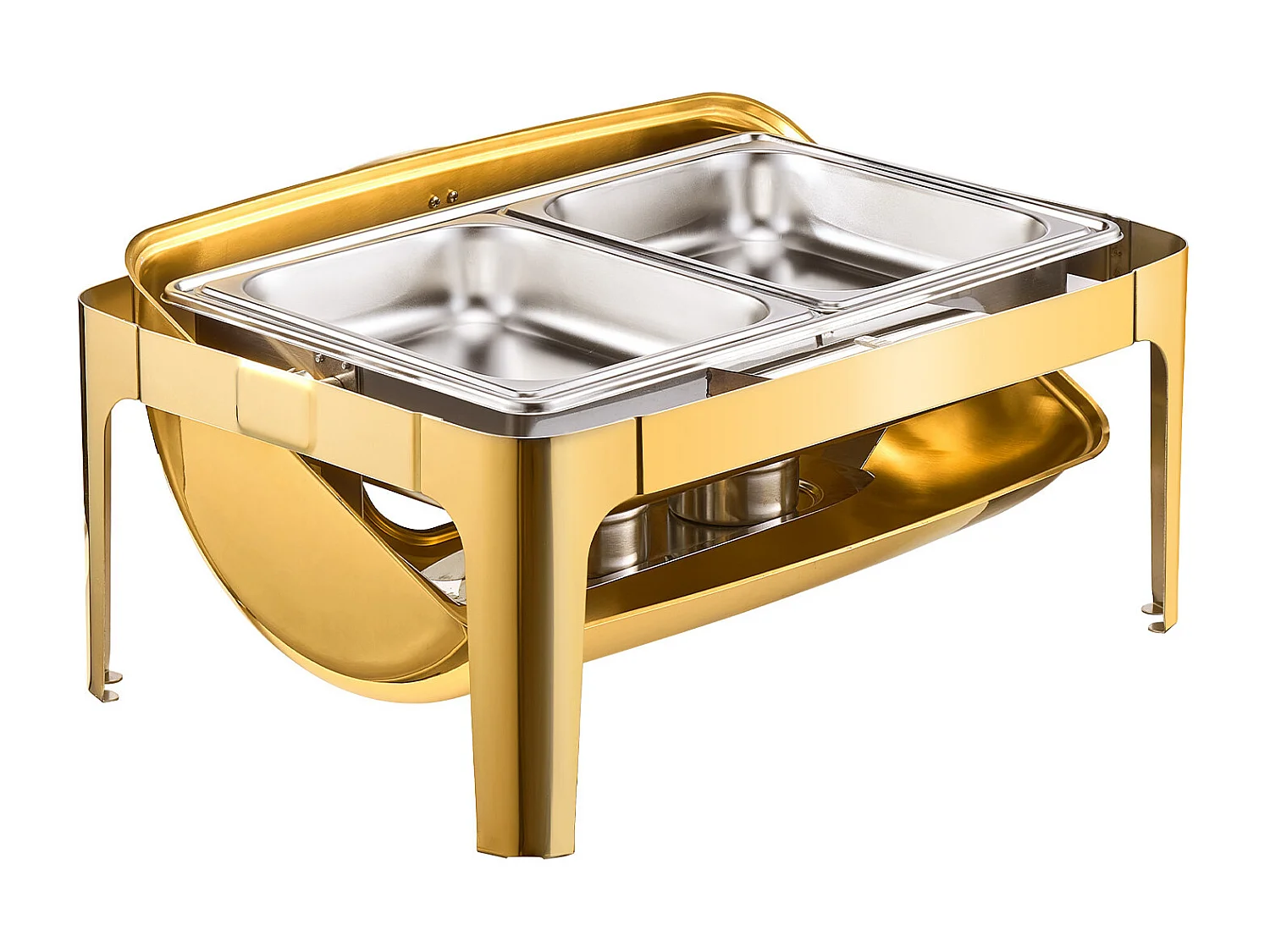 Chauffe-Plats SucceBuy Ensemble de Plats à Réchaud Rectangulaires à Couvercle Enroulable de 8.5 L avec Poêle en Acier Inoxydable Pleine Grandeur