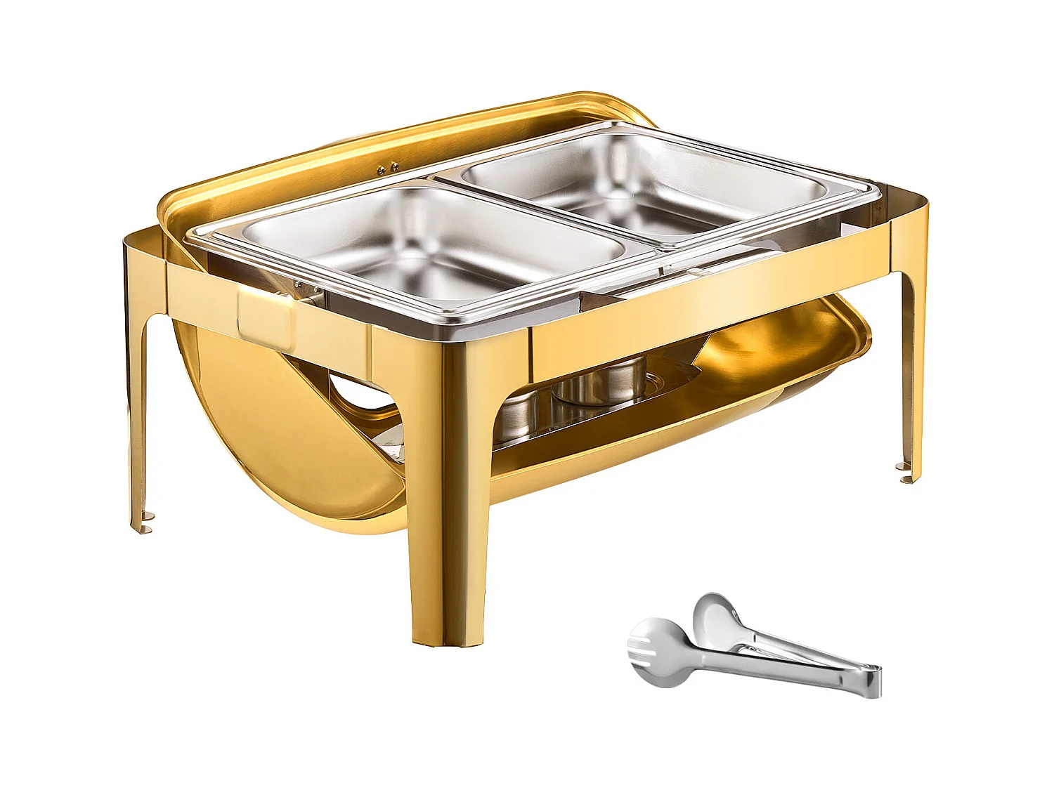 Speisenwärmer SucceBuy 4-teiliges, Rechteckiges Buffet-Chafing-Dish-Set (8.5 L) mit Rolldeckel und 9 Quart Edelstahl-Rolldeckel mit Großer Pfanne