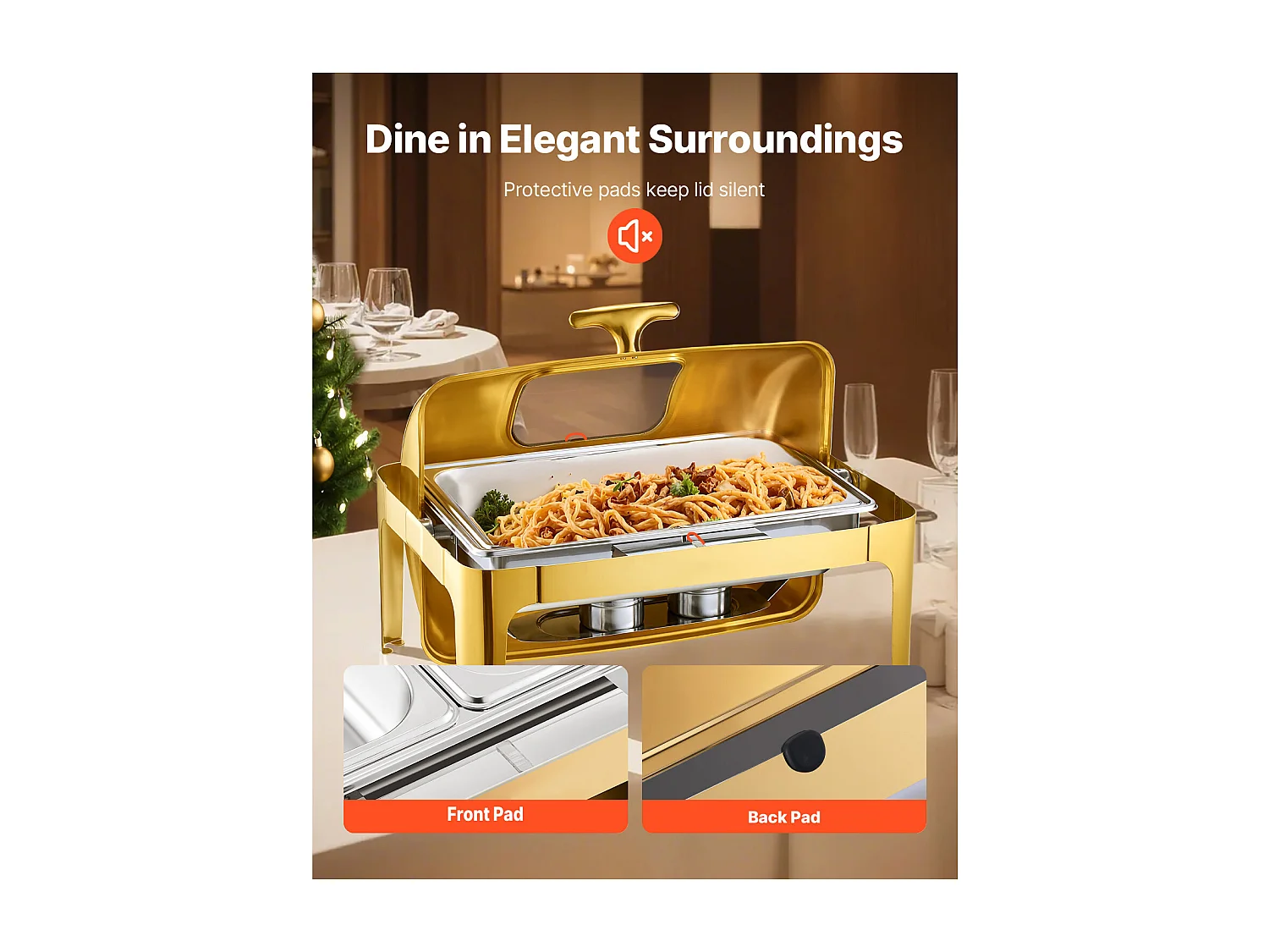 Chauffe-Plats SucceBuy Ensemble de Plats à Réchaud Rectangulaires à Couvercle Enroulable de 8.5 L avec Poêle en Acier Inoxydable Pleine Grandeur