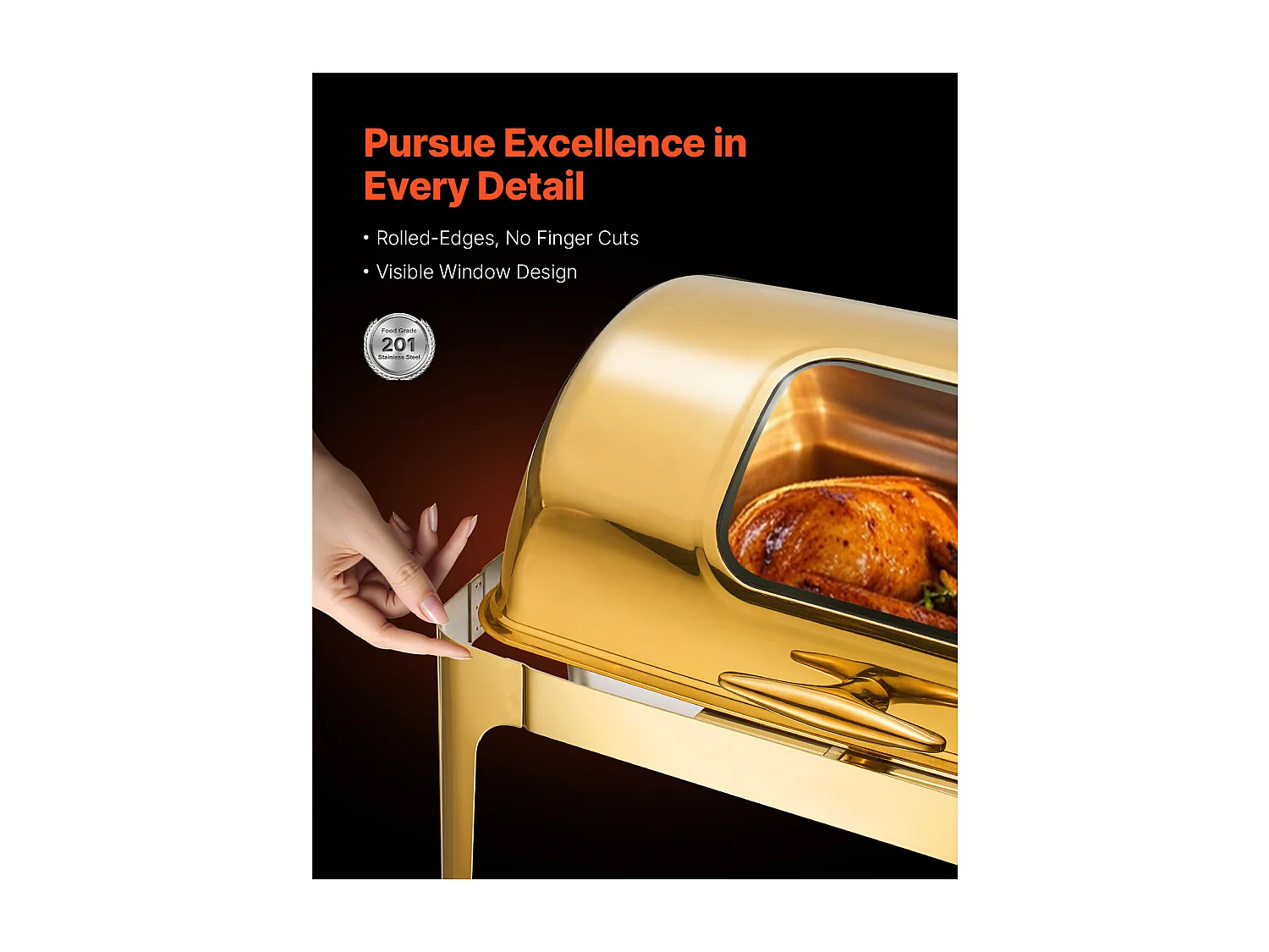 Chauffe-Plats SucceBuy Ensemble de Plats à Réchaud Rectangulaires à Couvercle Enroulable de 8.5 L avec Poêle en Acier Inoxydable Pleine Grandeur