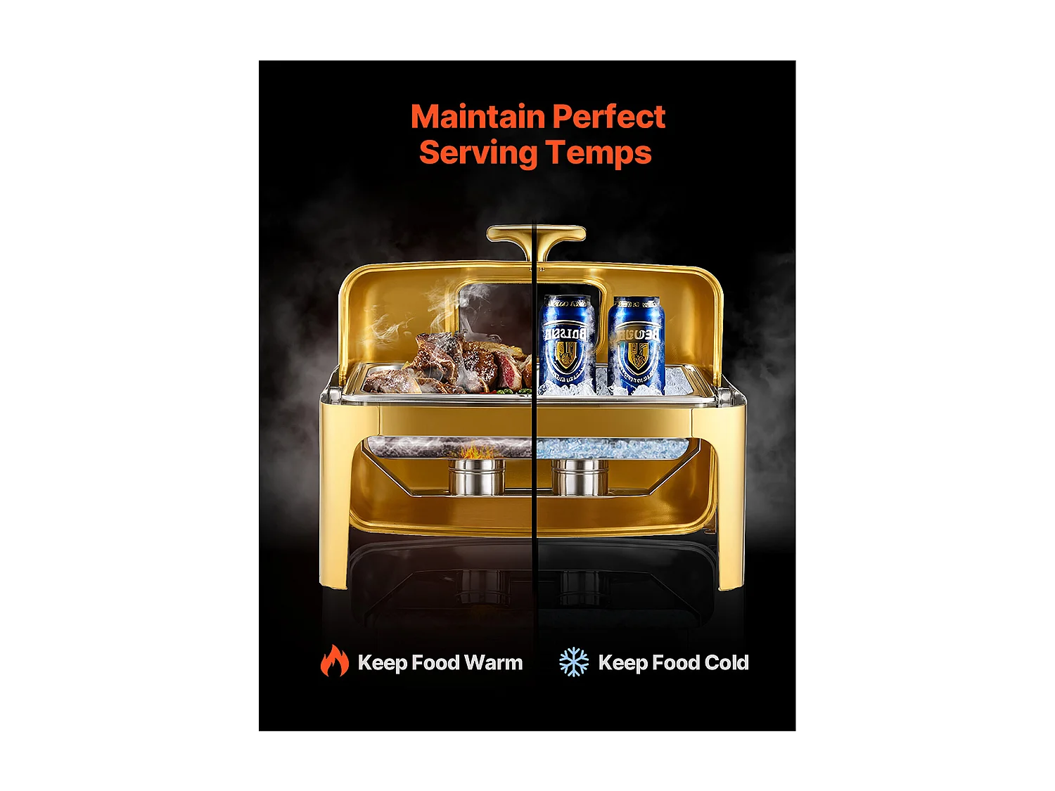 Chauffe-Plats SucceBuy Ensemble de Plats à Réchaud Rectangulaires à Couvercle Enroulable de 8.5 L avec Poêle en Acier Inoxydable Pleine Grandeur