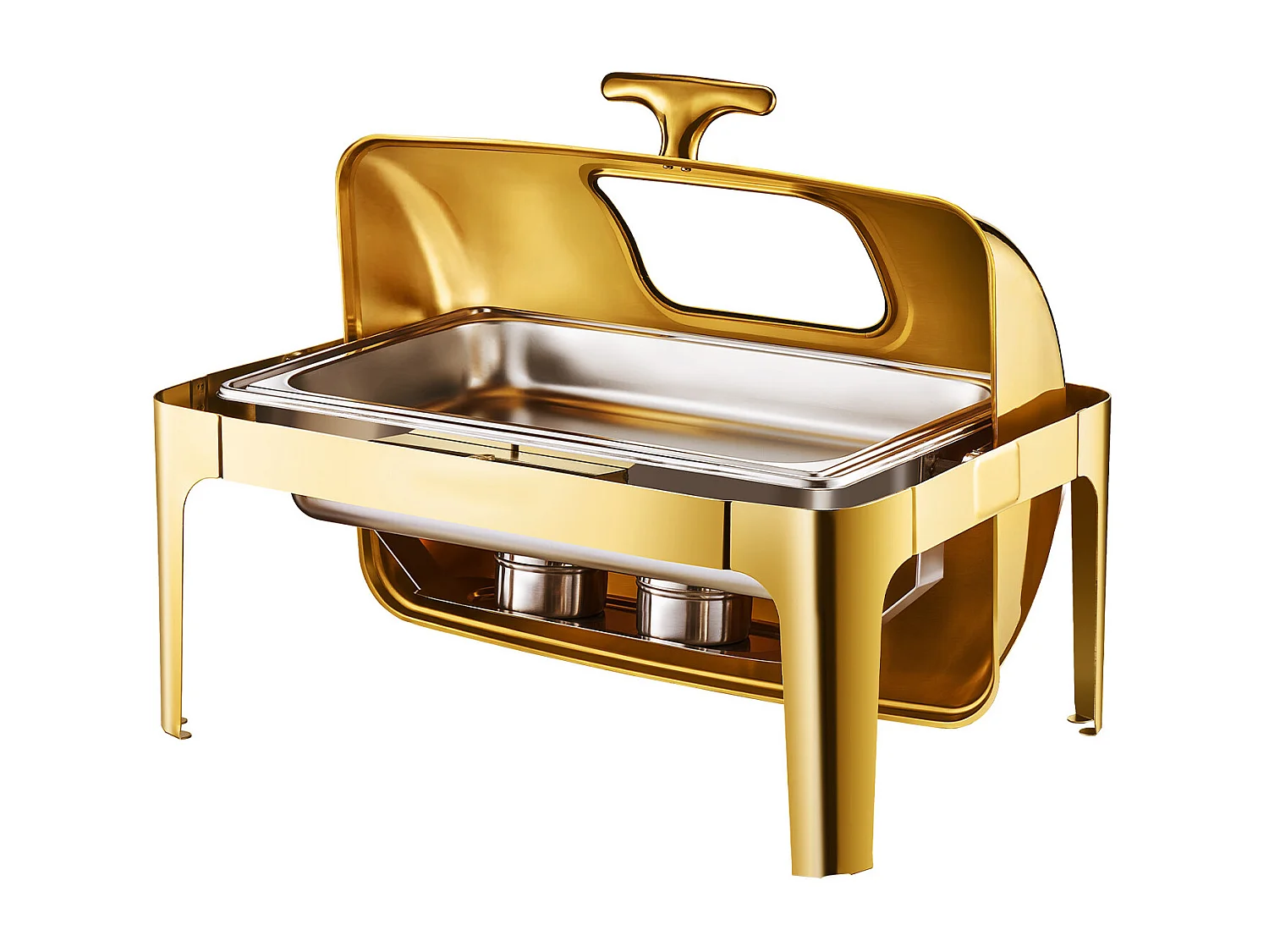 Chauffe-Plats SucceBuy Ensemble de Plats à Réchaud Rectangulaires à Couvercle Enroulable de 8.5 L avec Poêle en Acier Inoxydable Pleine Grandeur