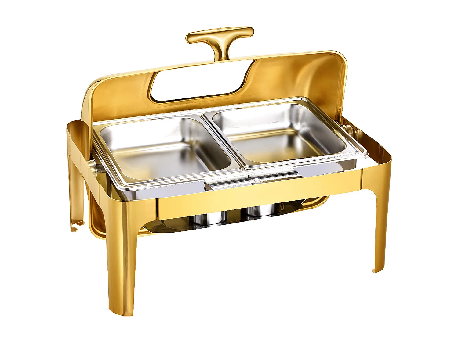 Chauffe-Plats SucceBuy Ensemble de Plats à Réchaud Rectangulaires à Couvercle Enroulable de 8.5 L avec Poêle en Acier Inoxydable Pleine Grandeur