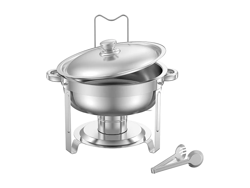 Speisenwärmer SucceBuy 2-teiliger 4.7-Liter-Chafing Dish, Runder Buffetwärmer aus Edelstahl, mit 2 Pfannen in Vollgröße, Deckel und Zange