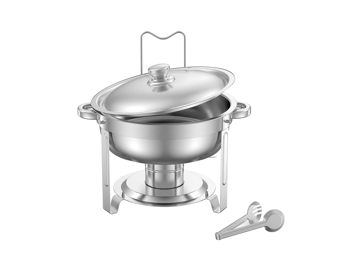 Chauffe-Plats SucceBuy Chauffe-Plat 2 Pièces 4.7 L, Buffet Chauffant Rond en Acier Inoxydable, avec 2 Bacs Pleine Taille, Couvercle et Pince