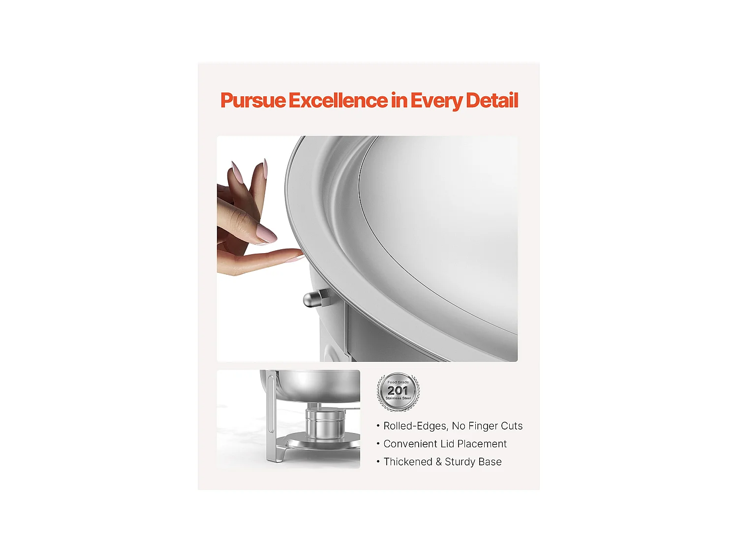 Chauffe-Plats SucceBuy Chauffe-Plat 2 Pièces 4.7 L, Buffet Chauffant Rond en Acier Inoxydable, avec 2 Bacs Pleine Taille, Couvercle et Pince