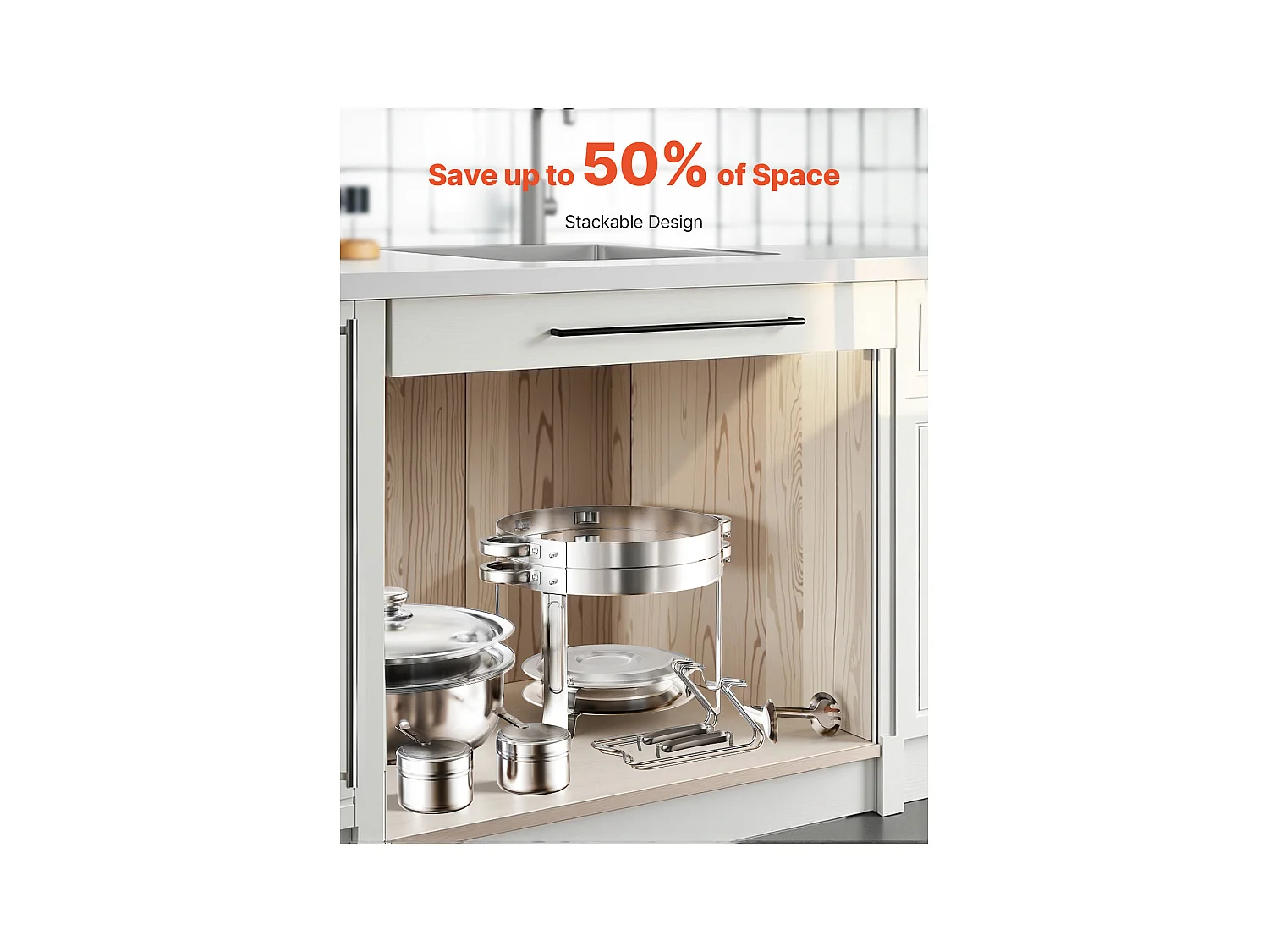 Chauffe-Plats SucceBuy Chauffe-Plat 2 Pièces 4.7 L, Buffet Chauffant Rond en Acier Inoxydable, avec 2 Bacs Pleine Taille, Couvercle et Pince