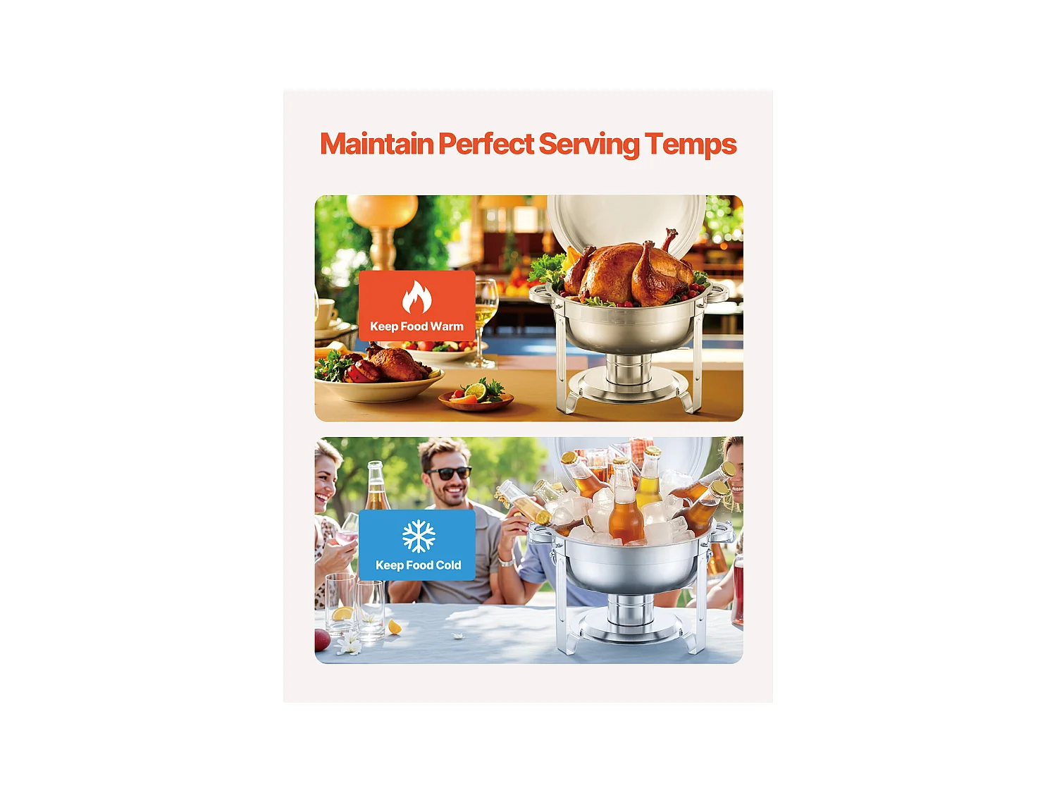 Chauffe-Plats SucceBuy Chauffe-Plat 2 Pièces 4.7 L, Buffet Chauffant Rond en Acier Inoxydable, avec 2 Bacs Pleine Taille, Couvercle et Pince