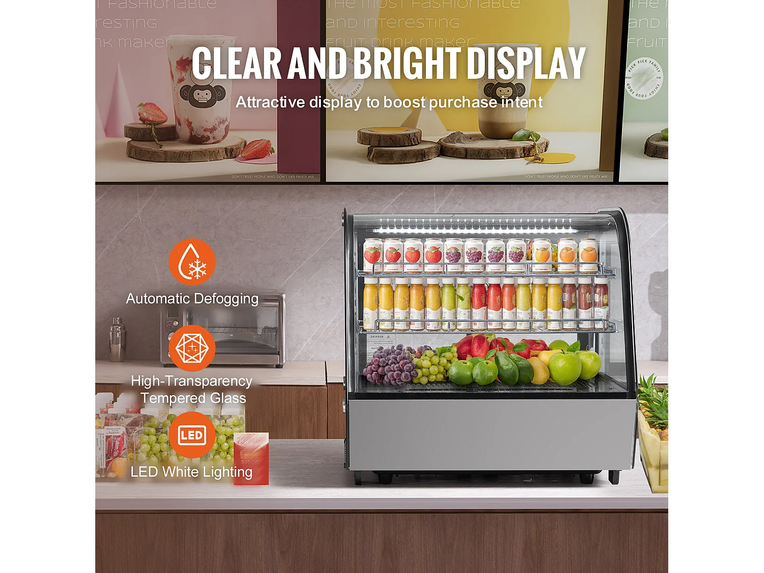 Vitrine Refrigerada SucceBuy, Vitrine de Confeitaria de Balcão de 115 L, Refrigerador Comercial a 2 Níveis com Iluminação LED, Arrefecimento TURBO