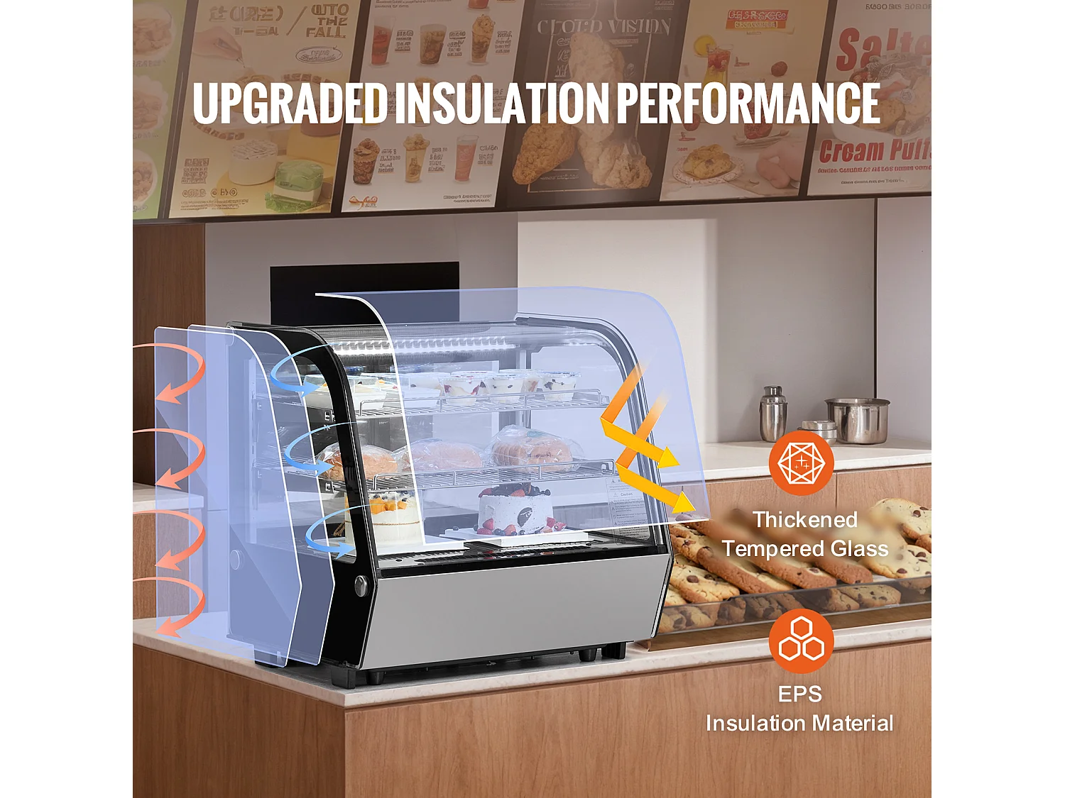 Vitrine Refrigerada SucceBuy, Vitrine de Confeitaria de Balcão de 115 L, Refrigerador Comercial a 2 Níveis com Iluminação LED, Arrefecimento TURBO