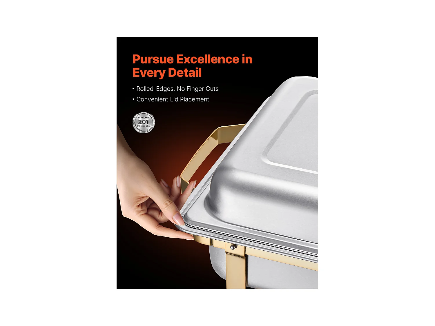 Chauffe-Plats SucceBuy Ensemble Buffet de 4 Plats à Réchaud Rectangulaires 7.5 L (Grande et Demi-Taille)