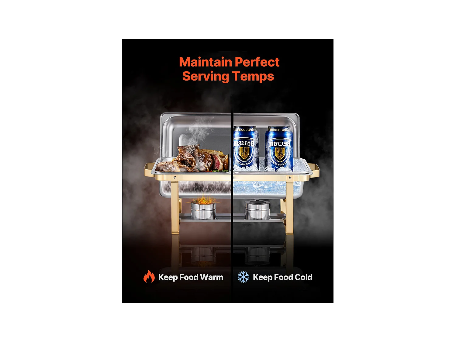 Chauffe-Plats SucceBuy Ensemble Buffet de 4 Plats à Réchaud Rectangulaires 7.5 L (Grande et Demi-Taille)