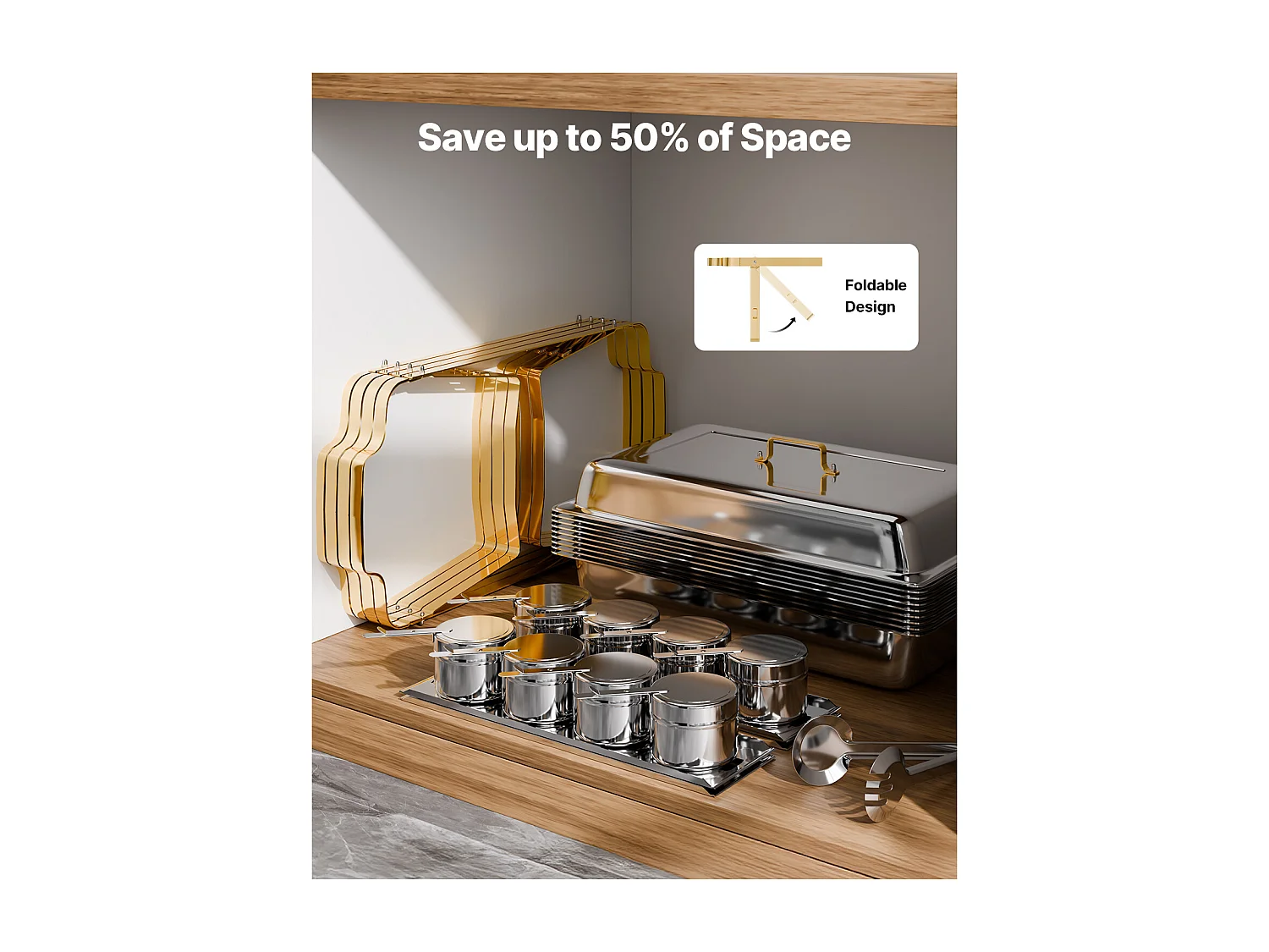 Chauffe-Plats SucceBuy Ensemble Buffet de 4 Plats à Réchaud Rectangulaires 7.5 L (Grande et Demi-Taille)