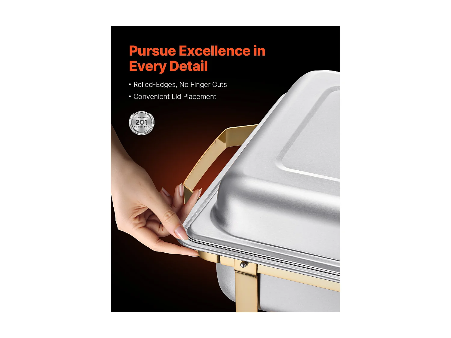 Voedselverwarmers SucceBuy 4-delige Rechthoekige Buffetwarmhoudschaalset van 7.5 L (Volledig en Half Formaat)