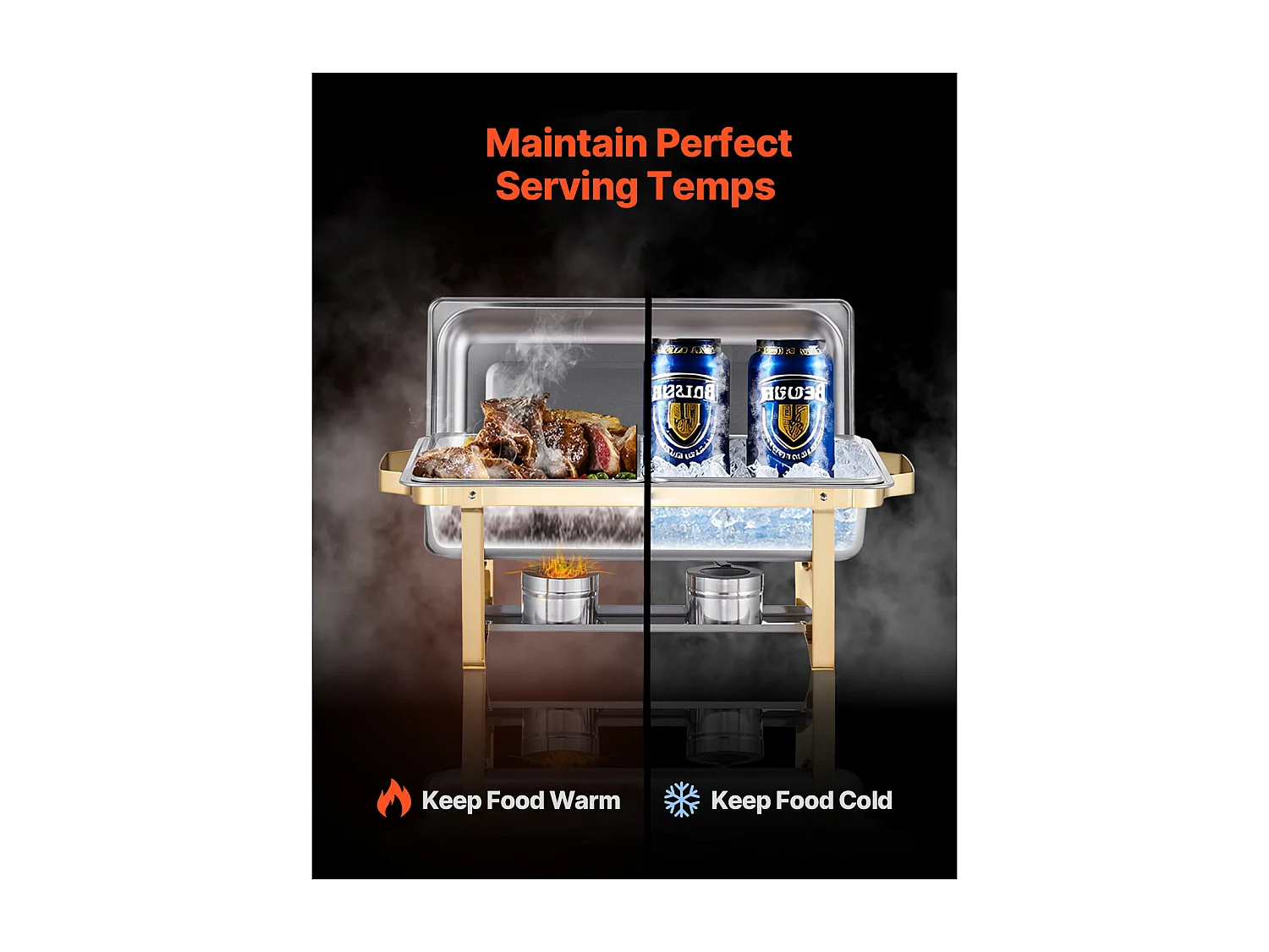 Voedselverwarmers SucceBuy 4-delige Rechthoekige Buffetwarmhoudschaalset van 7.5 L (Volledig en Half Formaat)