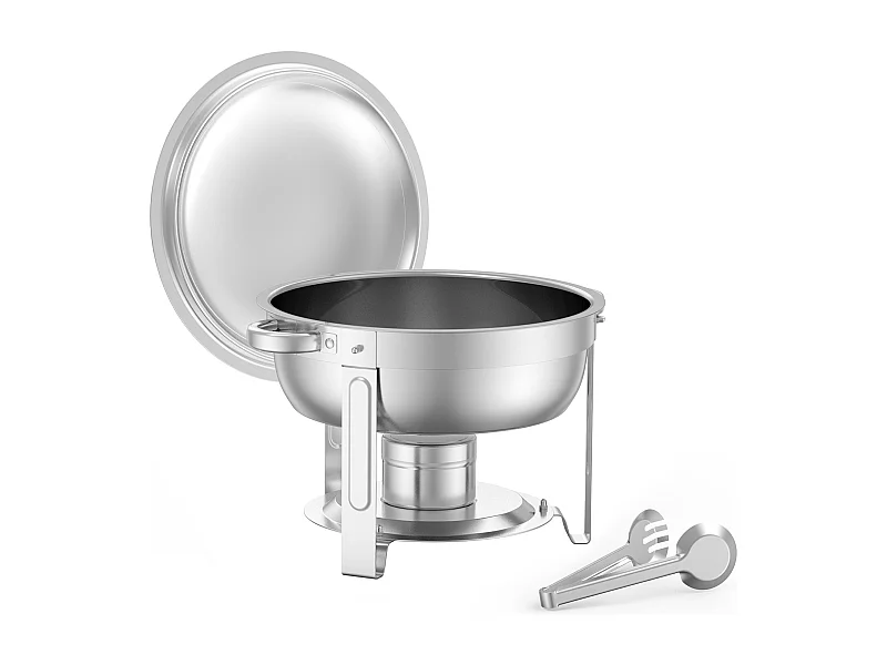 Voedselverwarmers SucceBuy 4-delige Ronde Buffetset van 4.7 Liter (Pan van Normaal Formaat, Roestvrij Staal)