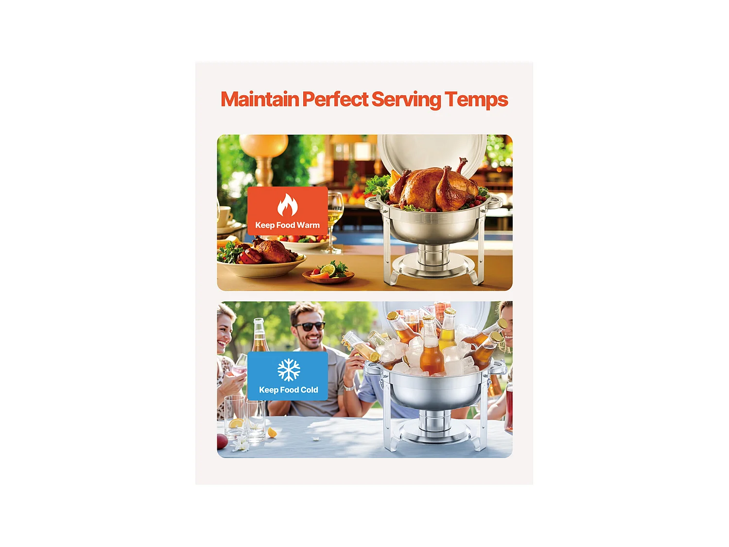 Podgrzewacze do Żywności SucceBuy 4-częściowy 4.7 L Okrągły Zestaw Bufetowy (Pełnowymiarowa Patelnia, Stal Nierdzewna)