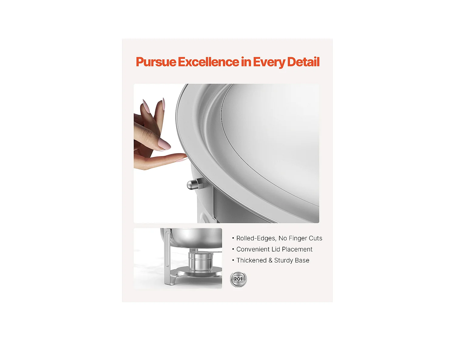 Podgrzewacze do Żywności SucceBuy 4-częściowy 4.7 L Okrągły Zestaw Bufetowy (Pełnowymiarowa Patelnia, Stal Nierdzewna)