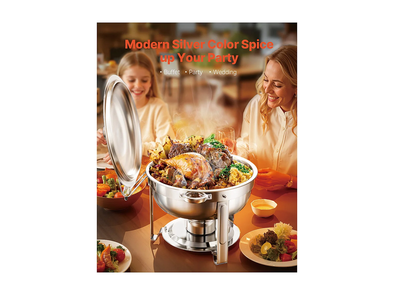 Scaldavivande SucceBuy Set da Buffet Rotondo da 4.7 Litri (Teglia Grande, Acciaio Inox)