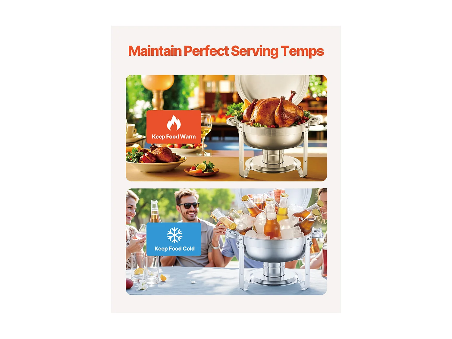 Scaldavivande SucceBuy Set da Buffet Rotondo da 4.7 Litri (Teglia Grande, Acciaio Inox)