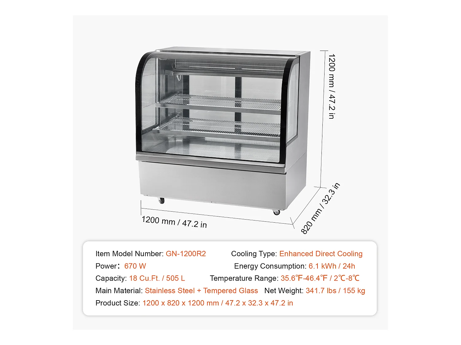 Vitrine Réfrigérée SucceBuy 505 L à 2 Niveaux, pour Boulangerie, Magasin, Restaurant