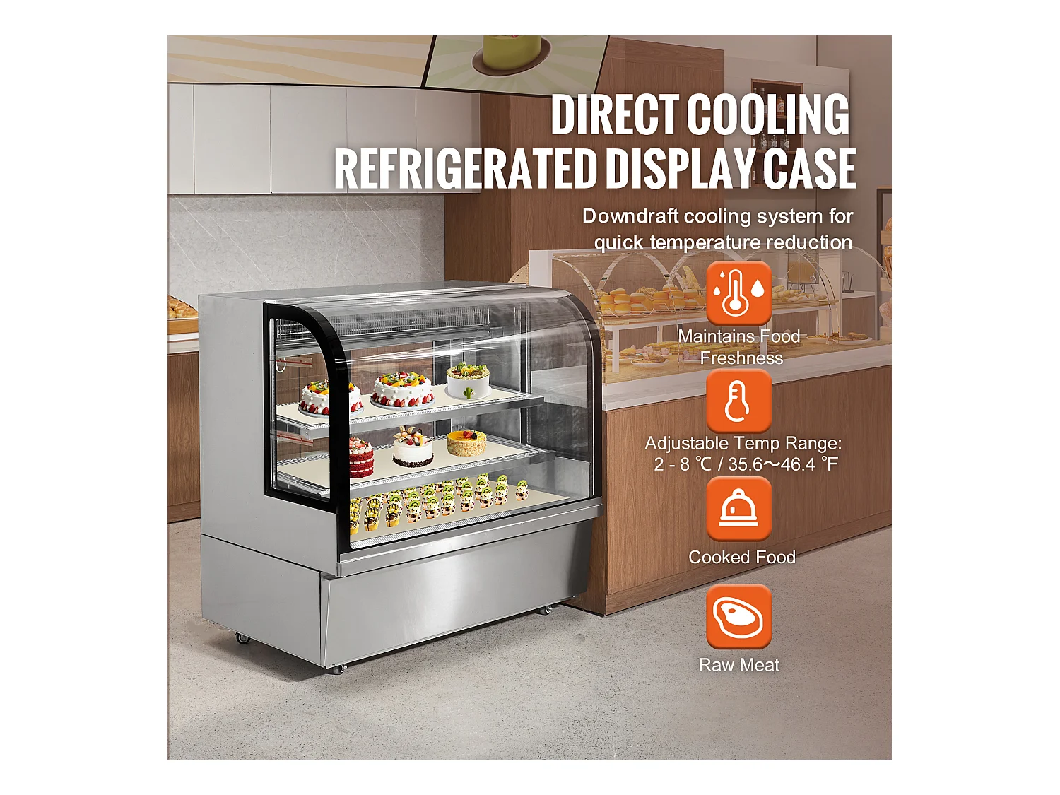 Vitrine Réfrigérée SucceBuy 505 L à 2 Niveaux, pour Boulangerie, Magasin, Restaurant