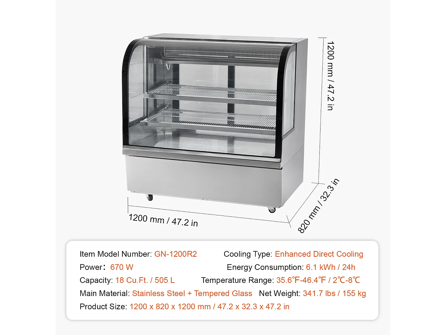 Vetrina Refrigerata SucceBuy 505 L con 2 Ripiani e Fessure Regolabili per Panificio, Acciaio Inossidabile + Vetro Temperato