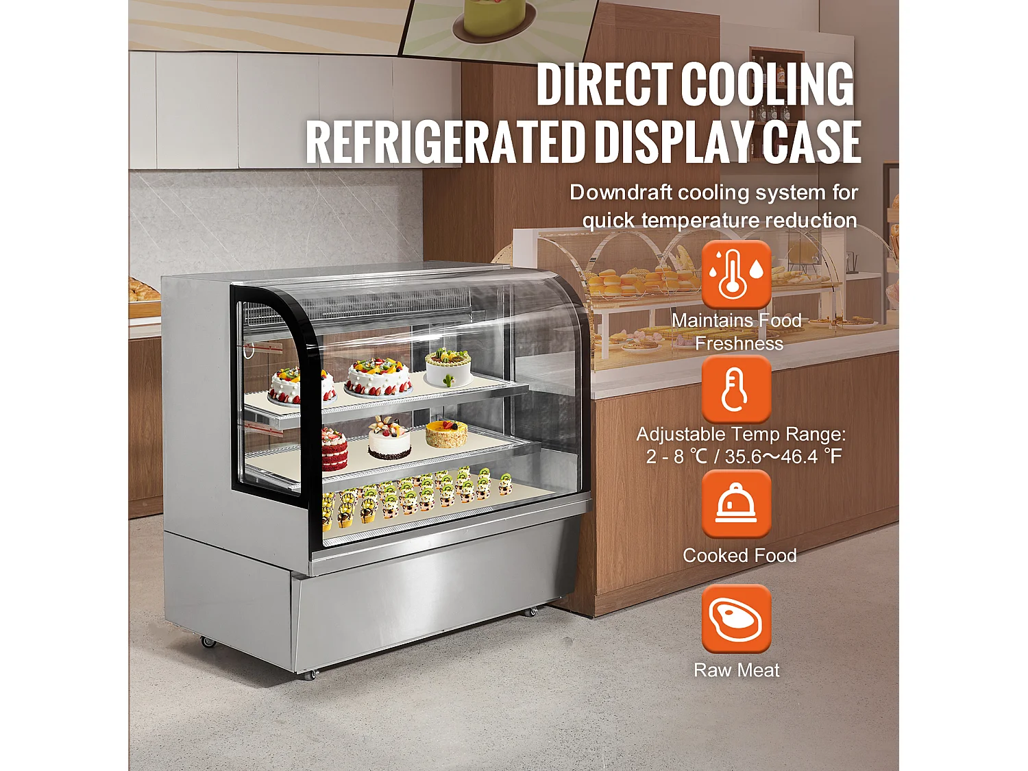 Vetrina Refrigerata SucceBuy 505 L con 2 Ripiani e Fessure Regolabili per Panificio, Acciaio Inossidabile + Vetro Temperato