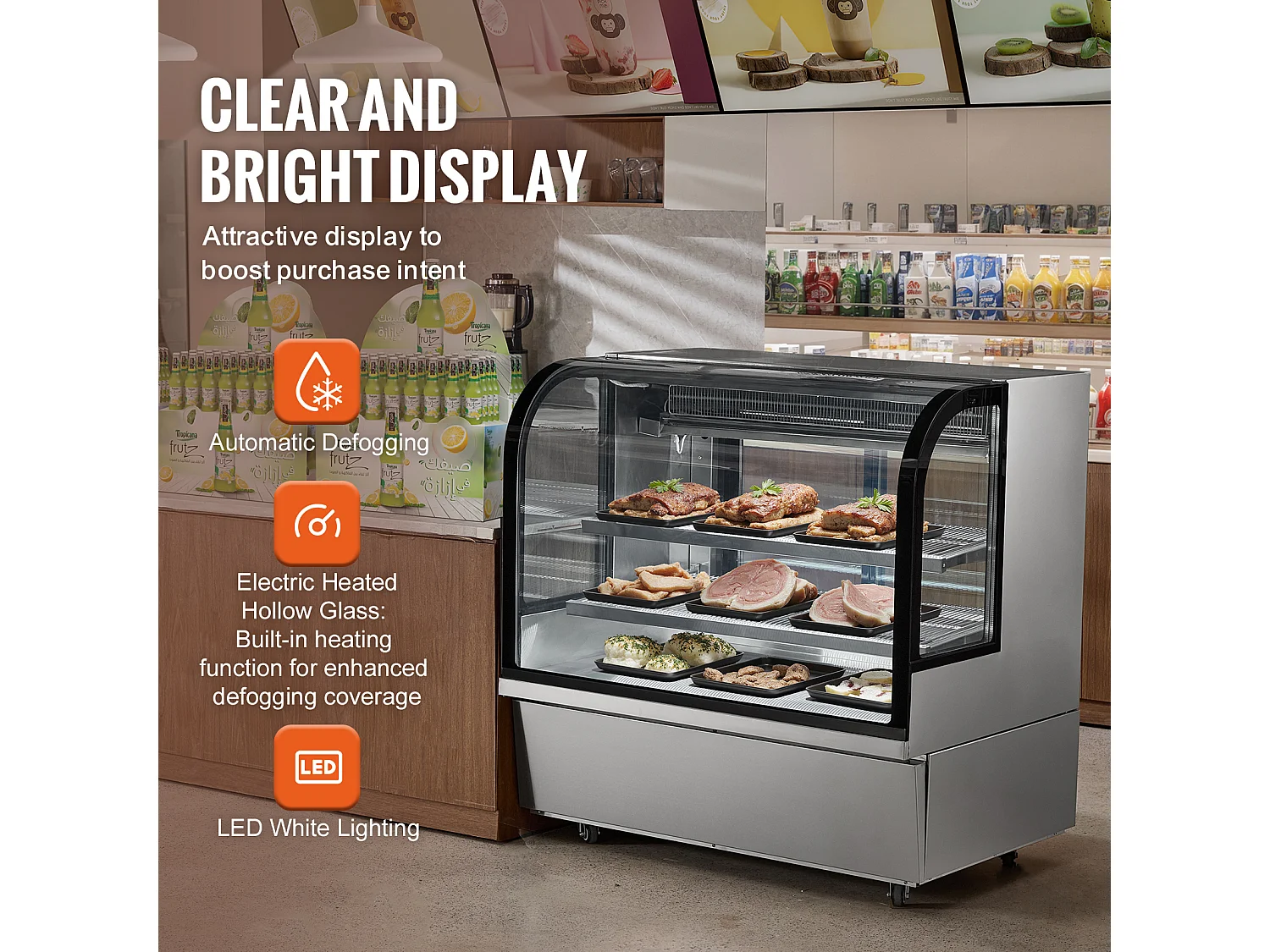 Vetrina Refrigerata SucceBuy 505 L con 2 Ripiani e Fessure Regolabili per Panificio, Acciaio Inossidabile + Vetro Temperato