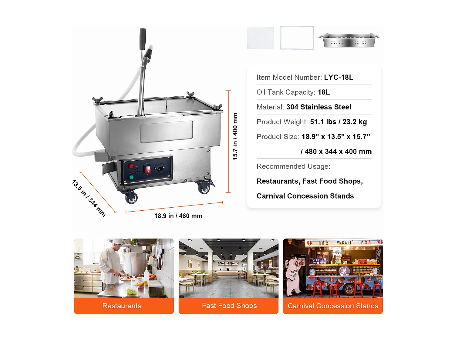 Filtre à Huile SucceBuy pour Friteuse Commerciale, Système de Filtration d'Huile de Cuisson d'une Capacité de 18 L