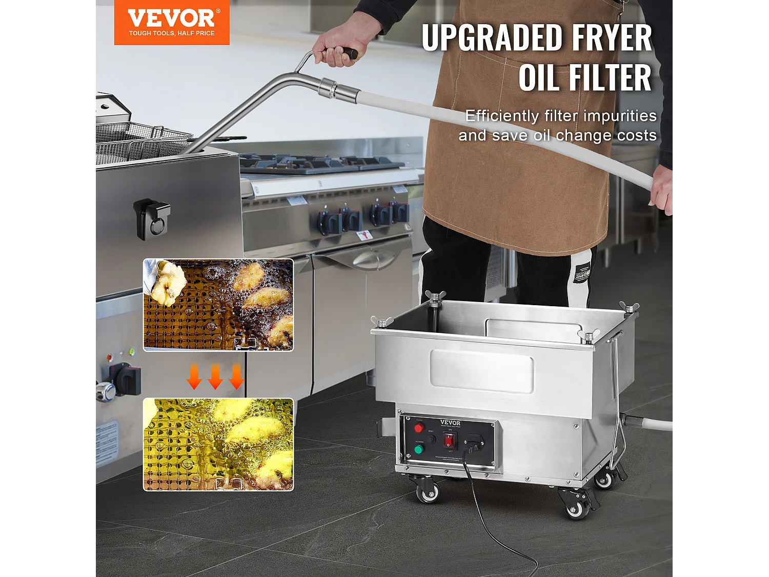 Filtre à Huile SucceBuy pour Friteuse Commerciale, Système de Filtration d'Huile de Cuisson d'une Capacité de 18 L