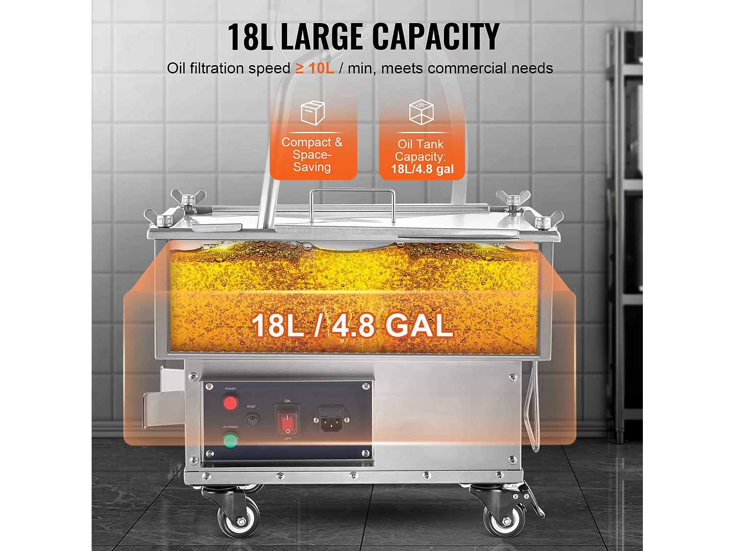 Filtre à Huile SucceBuy pour Friteuse Commerciale, Système de Filtration d'Huile de Cuisson d'une Capacité de 18 L