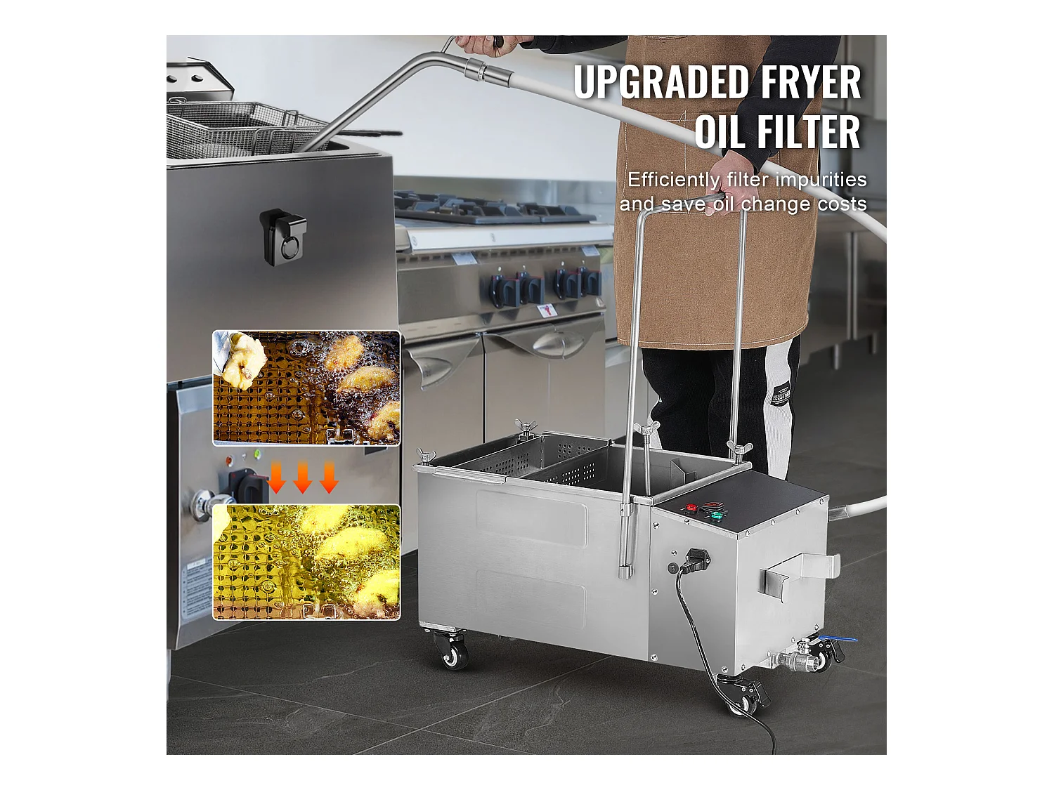 Système de Filtration d'Huile SucceBuy de Cuisson Commerciale 38L, Vitesse de Filtration de 10 L/min, Système de Filtration d'Huile Portable