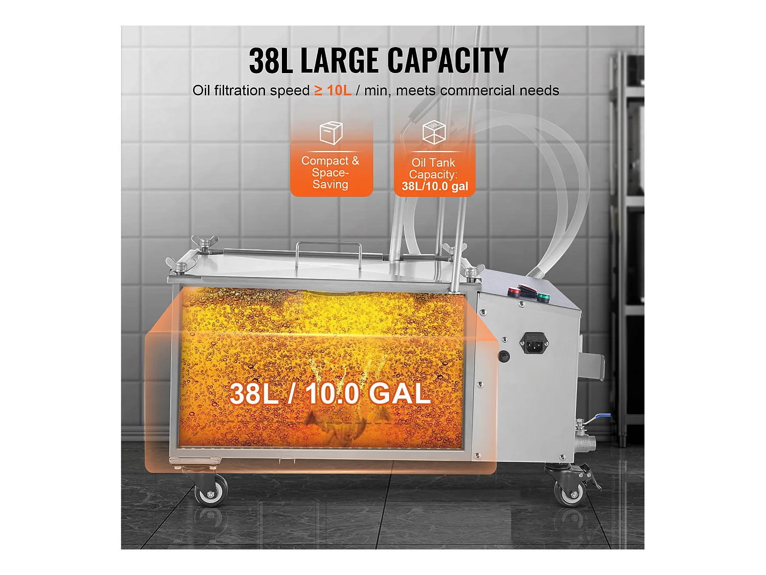 Système de Filtration d'Huile SucceBuy de Cuisson Commerciale 38L, Vitesse de Filtration de 10 L/min, Système de Filtration d'Huile Portable