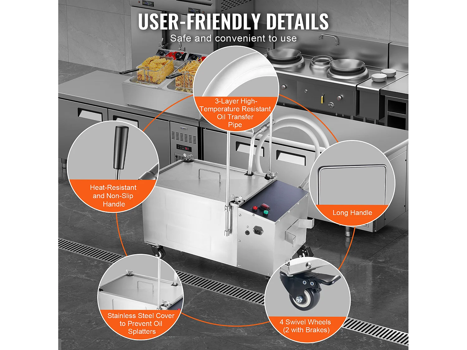 Système de Filtration d'Huile SucceBuy de Cuisson Commerciale 38L, Vitesse de Filtration de 10 L/min, Système de Filtration d'Huile Portable