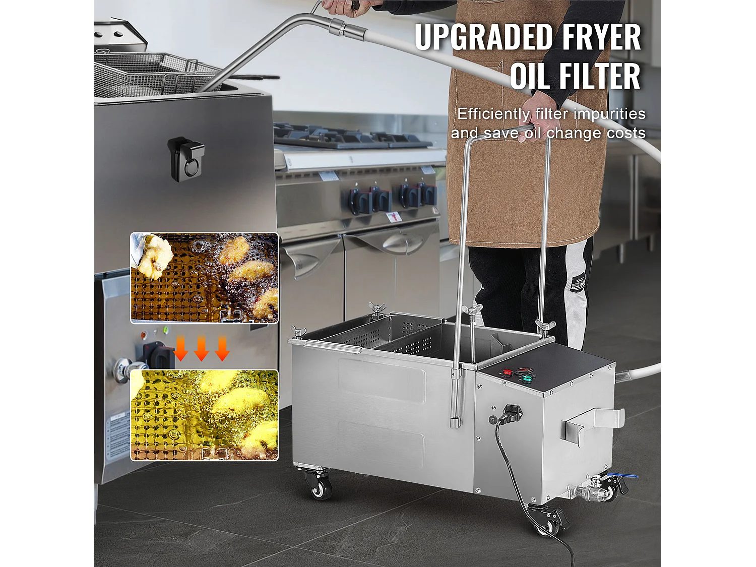 Olie-Filtratiesysteem SucceBuy voor Commerciële Keuken 38L, Filtratiesnelheid van 10 L/min, Draagbaar Olie-Filtratiesysteem