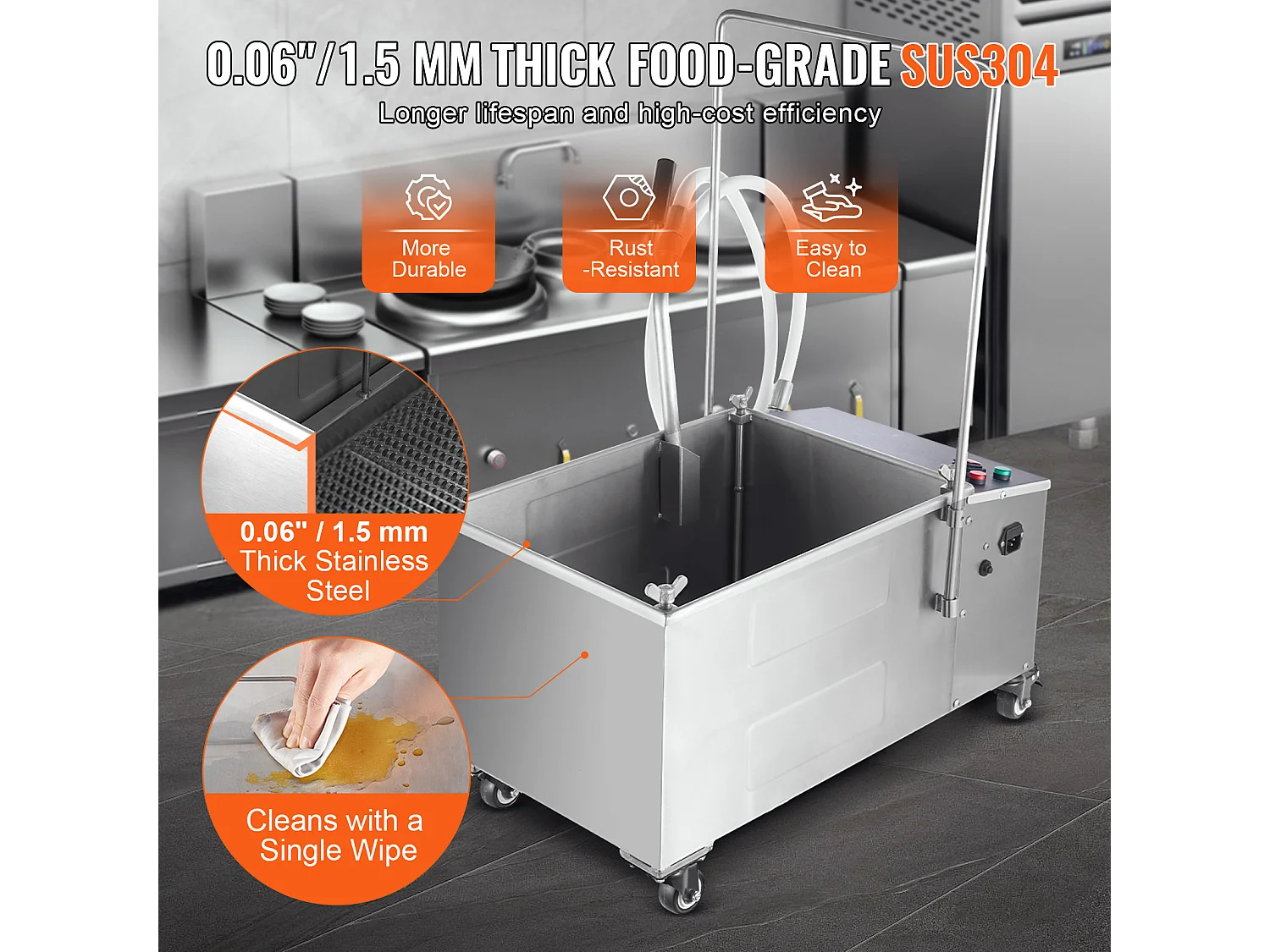 Olie-Filtratiesysteem SucceBuy voor Commerciële Keuken 38L, Filtratiesnelheid van 10 L/min, Draagbaar Olie-Filtratiesysteem