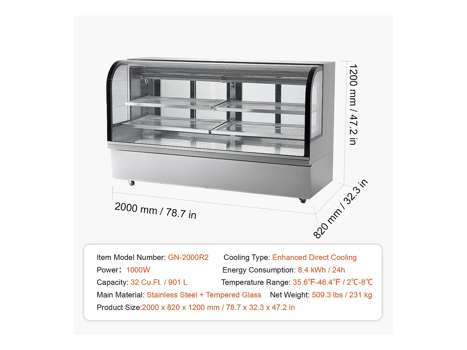 Vitrine Réfrigérée SucceBuy 901 L à 4 Niveaux, pour Boulangerie, Magasin, Restaurant