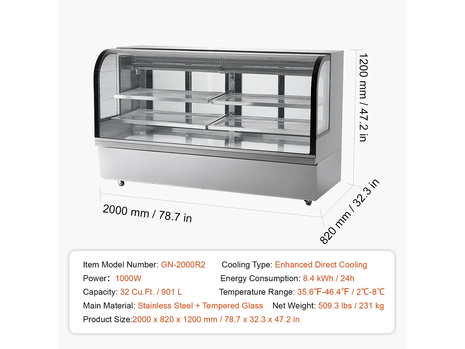 Vitrina Refrigerada SucceBuy 901 L Ancha para la Panadería, 4-Niveles, 32 Pies Cúbicos de Interior con 4 Estantes y Ranuras Ajustables