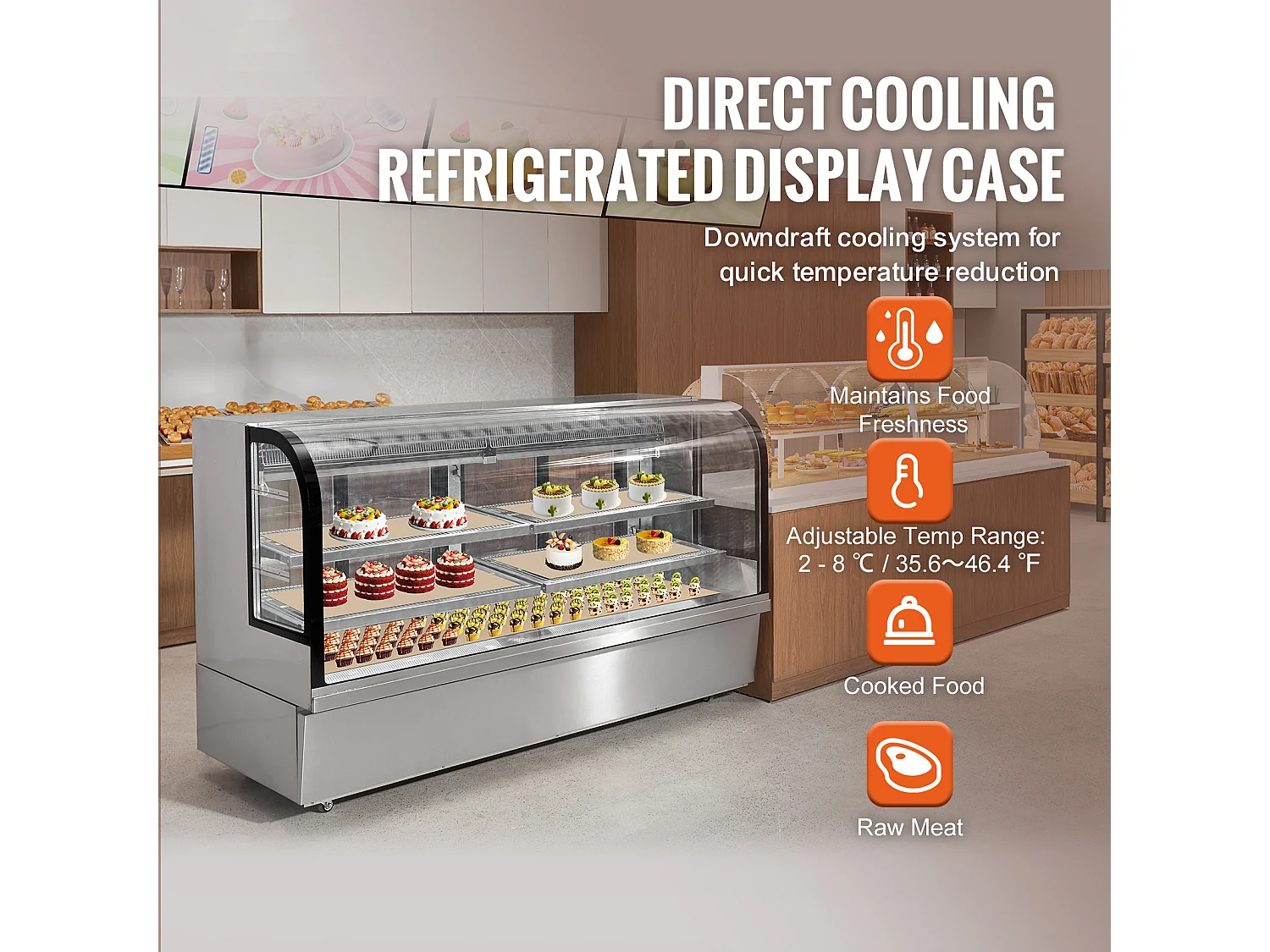 Vitrina Refrigerada SucceBuy 901 L Ancha para la Panadería, 4-Niveles, 32 Pies Cúbicos de Interior con 4 Estantes y Ranuras Ajustables