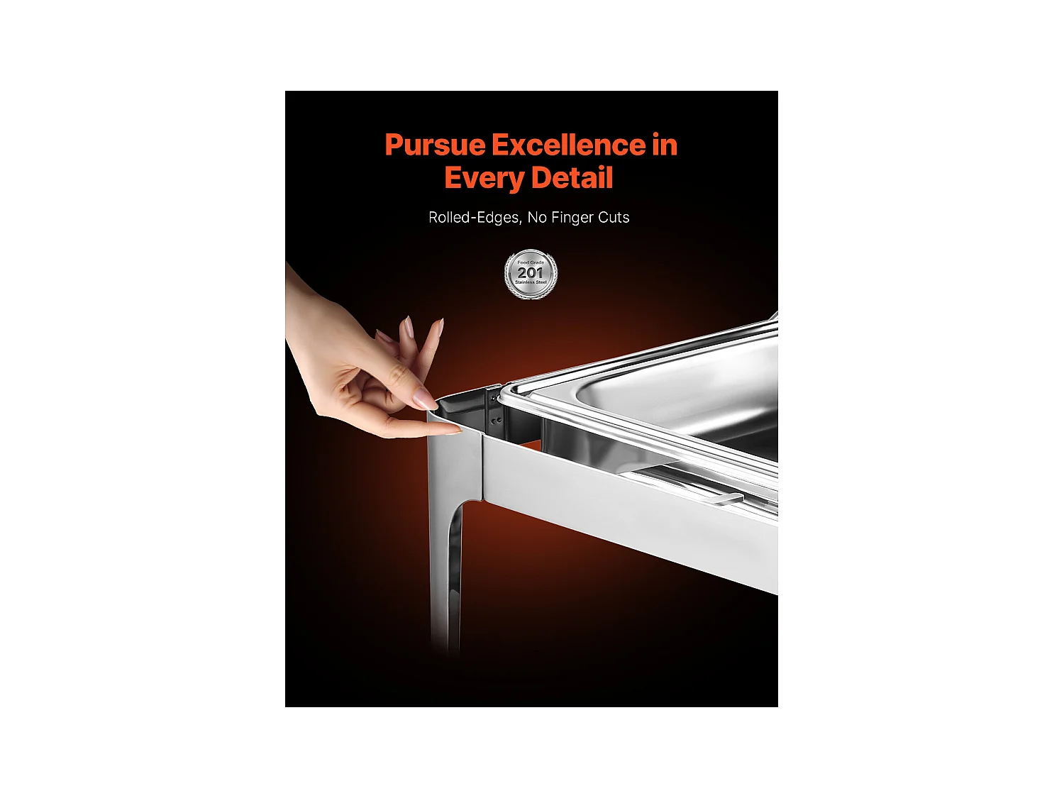 Chauffe-Plats SucceBuy Ensemble de Réchauds Rectangulaires 8.5 L avec Couvercle à Roulettes, en Acier Inoxydable, avec Poêle Pleine Grandeur