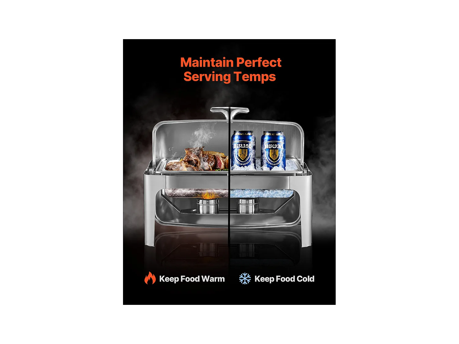 Chauffe-Plats SucceBuy Ensemble de Réchauds Rectangulaires 8.5 L avec Couvercle à Roulettes, en Acier Inoxydable, avec Poêle Pleine Grandeur