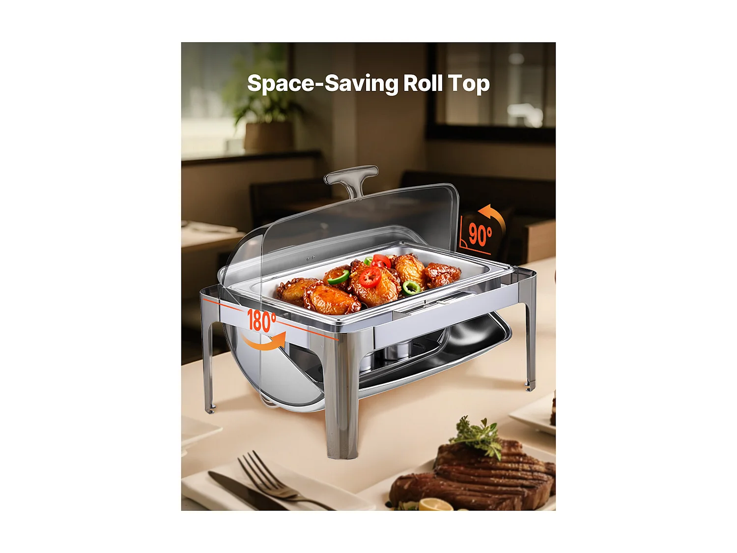 Scaldavivande SucceBuy Set di Scaldavivande Rettangolari in Acciaio Inox da 8.5 L con Teglia Grande