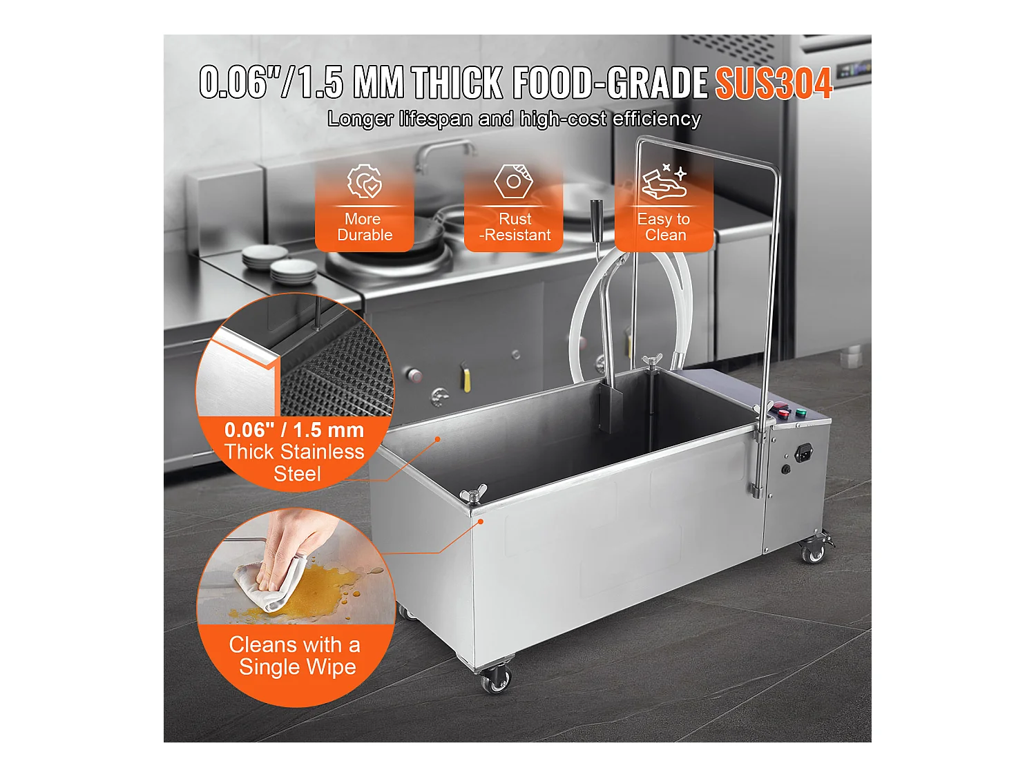 Système de Filtration d'Huile SucceBuy pour Friteuse Commerciale, Capacité de 55 L, Vitesse de Filtration de 10 L/min, avec Roues Pivotantes et Tuyau