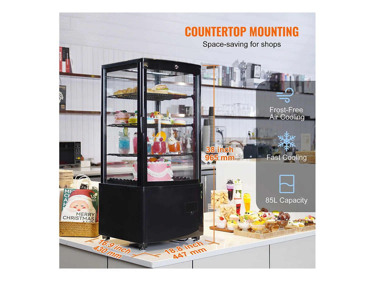 Vitrine Réfrigérée à Poser SucceBuy, Capacité 85 L, à 3 Niveaux pour Boulangerie, Magasin, Restaurant