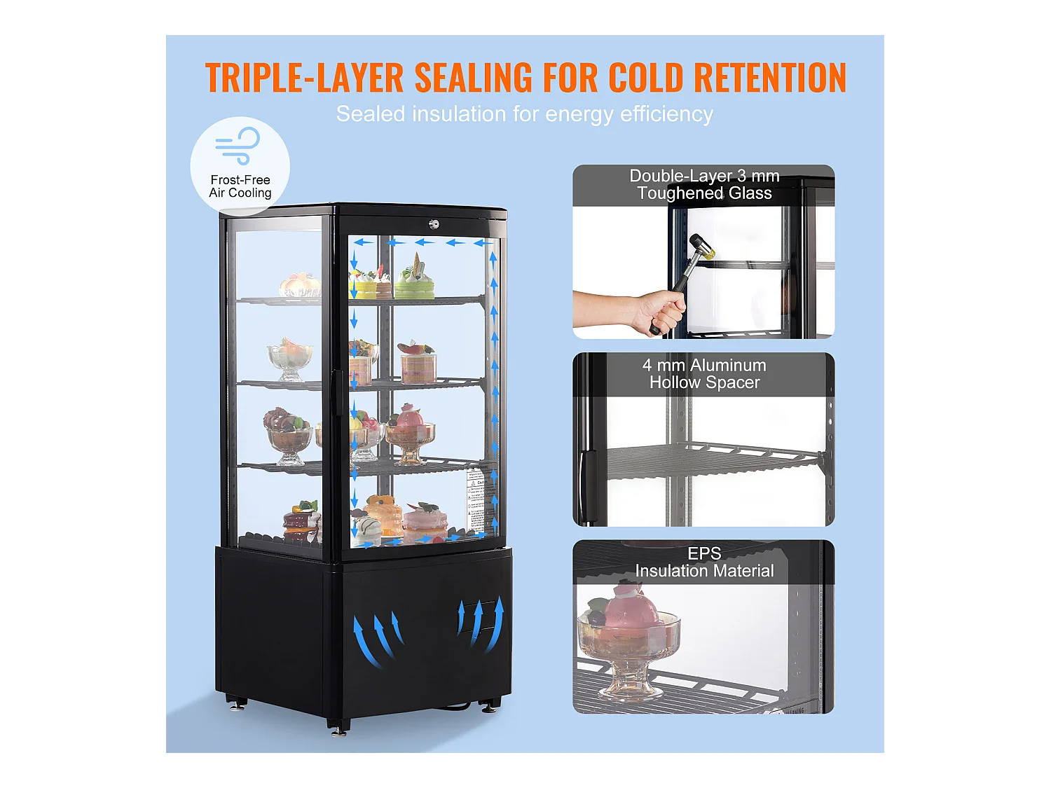 Vitrine Réfrigérée à Poser SucceBuy, Capacité 85 L, à 3 Niveaux pour Boulangerie, Magasin, Restaurant